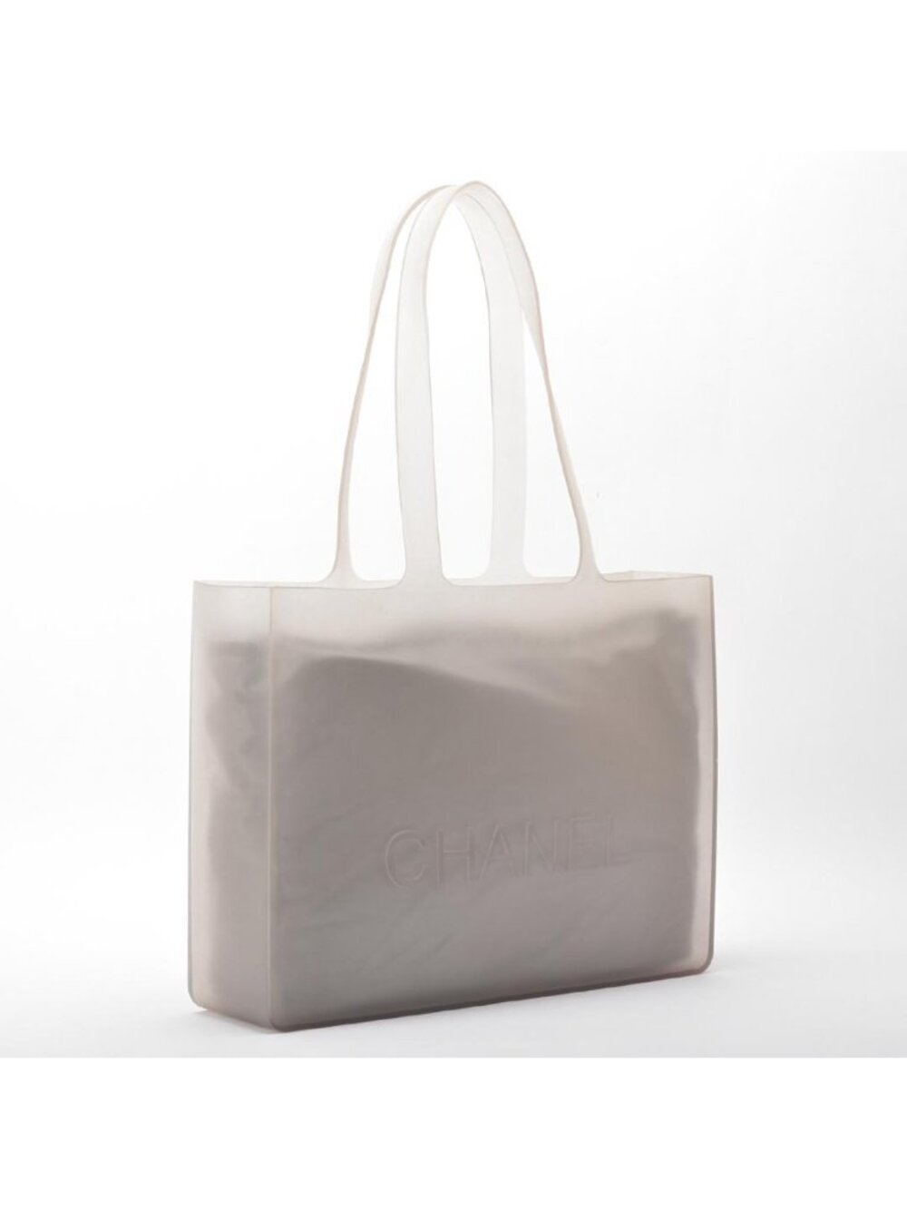 Chanel Logo Rubber Tote 2 Piece Set with Inner Clear Gray - Picture 2 of 10